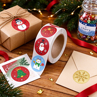 Autocollants en rouleau imprimés sur mesure, étiquettes thermiques directes en couleur, rouleaux d'étiquettes rondes de Noël pour l'emballage de cadeaux