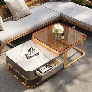 <span class=keywords><strong>Tavolino</strong></span> centrale quadrato di nuovo Design con deposito in legno <span class=keywords><strong>e</strong></span> cassetti nidificanti in <span class=keywords><strong>vetro</strong></span> dorato. - Product Image 2