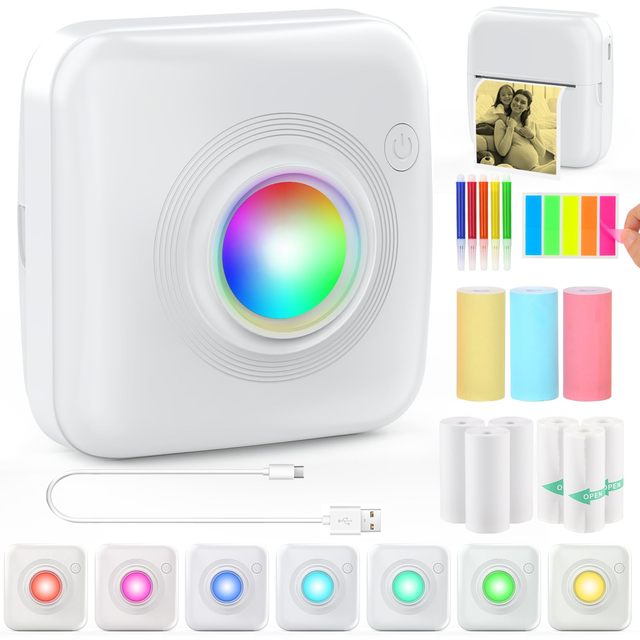 2024 RGB Light Pocket Photo Printer Best Compact Printer Wireless BT Imprimante Portable Smart Label Phone Photo Printer