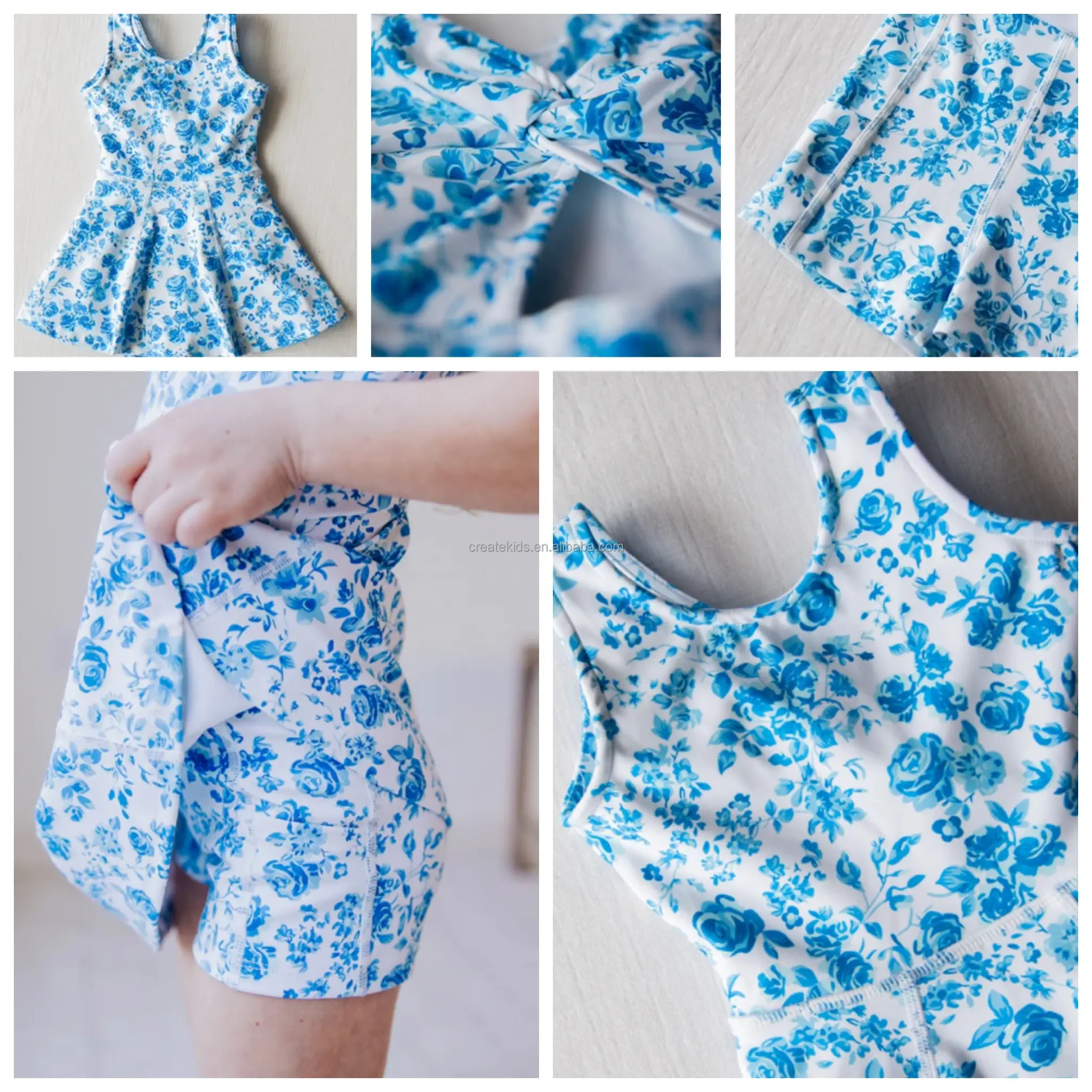 Groothandel Meisjes Bloemenprint Kinderen Atletische Kleding Tiener Fitness Yoga Training Dance 2in1 Jurk Voor Kinderen