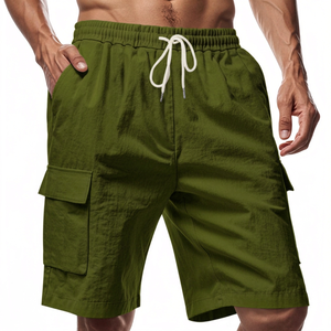 Shorts Cargo Homme Noir Uni, Taille Élastique Mi-Haute, Séchage Rapide, Polyester/Nylon, Poches Décontractées pour Activités de Plein Air – Approvisionnement Direct Usine - Product Image 2