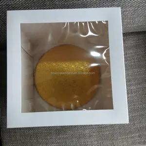 Ensemble de 10x10x5 pouces avec tambour à gâteau rond en or de <span class=keywords><strong>10</strong></span> "épaisseur de 1/4" Boîte à gâteau blanche Pop up avec fenêtre - Product Image 6
