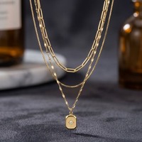 Kalung Liontin Baja Anti Karat 18K Rantai Klavikula Kalung Emas Bertumpuk Multi-layer Terlaris di Eropa dan Amerika