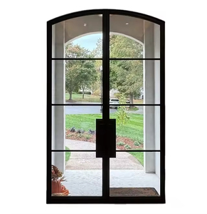 Porta d'Ingresso Moderna in Vetro con Telaio Sottile in Lega di Alluminio, Design a Battente Francese per Decorazione Villa, Griglia in Vetro con Parte Superiore Arcuata - Product Image 6