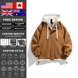 เสื้อแจ็คเก็ตผู้ชาย KingSen แบบมีฮู้ด ซิปคู่ สีตัดต่อ ทรงหลวม กันลม แขนจั๊มพ์ รูดเชือกที่ชายเสื้อ สไตล์ลำลอง สำหรับกิจกรรมกลางแจ้ง - Product Image 2