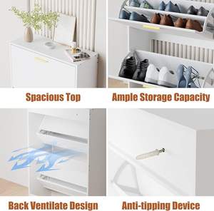 Mobiletto Portascarpe Bianco Sottile con Cassetti a Ribalta, Organizzatore per Scarpe a 2 Ripiani Autoportante per Ingresso e Soggiorno - Product Image 5