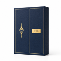 Individuelles Logo Marineblaue Starre Doppeltür-Geschenkbox mit Goldfolienrand und Metallscharnieren für Luxus-Geschenkverpackungen Großhandel