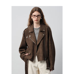 منتجات جديدة من VEGA CHANG عالية الجودة مجموعة خريف عتيقة من جلد الغزال طية صدر معطف جاكيت فضفاض على طراز دراجة نارية - Product Image 1