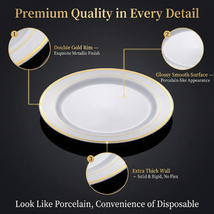 Ensemble de vaisselle en plastique <span class=keywords><strong>jetable</strong></span> or/argent/or rose – Assiettes pour fêtes, mariages, anniversaires - Product Image 3