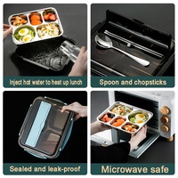 Boîte à Bento en acier inoxydable avec 4 compartiments, boîte à Bento en métal avec baguettes et cuillère