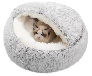 Nid pour animaux de compagnie semi-fermé, solide et écologique, 2-en-1, sac de couchage d'hiver en peluche douce pour petits chiens et chats - Product Image 1