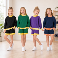 Meisjes katoenen sweatshirt shorts set met contrastbies, lange mouwen, pullover top, casual tweedelig outfit, op maat gemaakte kleur, OEM kleding