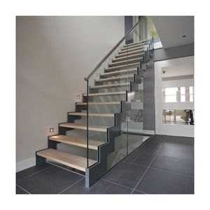 Conception d'escalier en bois massif de chêne rouge américain de haute qualité avec double faisceau de Foshan - Product Image 1