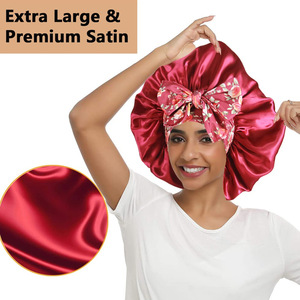 Gorro de satén de seda con estampado floral de leopardo de lujo con lazo largo para mujer, gorros de satén para el cabello, gorro para dormir - Product Image 4
