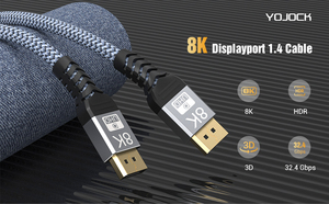 Syong DP 电缆 1.4V，30AWG 19+1 芯铜线，外径：7.0mm 8K60mhz 铝壳 DP 电缆，适用于游戏显示器、显卡、电脑，黑色 - Product Image 4