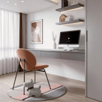 Ensemble moderne et intégré rose pour chambre et bureau à domicile avec lit, bureau, étagères LED et armoire multifonctionnel