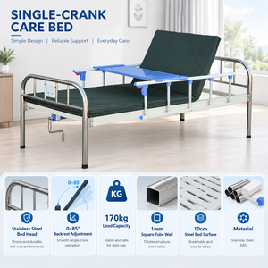 <span class=keywords><strong>Letto</strong></span> infermieristico manuale economico con telaio tubolare in acciaio inossidabile, manovella singola, sponde pieghevoli e tavolino da pranzo <span class=keywords><strong>per</strong></span> anziani - Product Image 3
