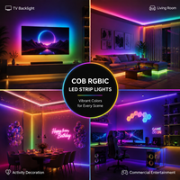 Bande LED COB intelligente BERIXDEEP RGB IC 360 LED/m 8mm 24V, couleur magique réglable, dynamique, flexible, contrôle par application pour la création de designs lumineux DIY