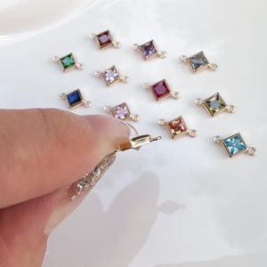 スクエア誕生石コネクタゴールドシルバーローズゴールド永久ジュエリー、ジュエリー製作コネクタ - Product Image 2