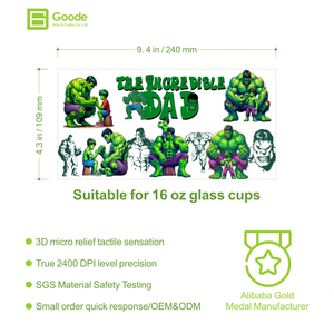 Autocollants de transfert pour gobelets en PET imperméables Goode Wholesale, motif dessin animé, écologiques, brillants, géants, Marvel, héros verts, pour gobelets de 16 oz, protection UV - Product Image 2