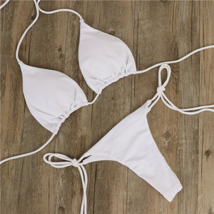 WoYing-Conjunto de <span class=keywords><strong>Bikini</strong></span> liso para mujer, bañador Sexy con Tanga y lazo lateral, traje de baño de estilo vendaje - Product Image 4
