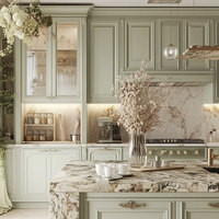 Armoires de cuisine de style ferme classique européenne, blanches et dorées, armoires de cuisine shaker