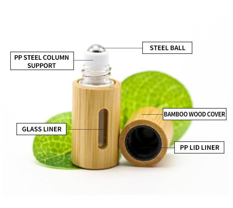 Recyclable Bamboo Serum Essential Oil Roller Bottles 3ml 5ml 10ml