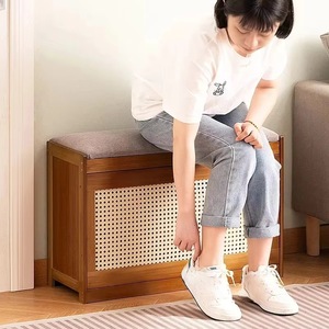 Banc à chaussures en bambou double couche Ruichang avec espace de rangement rabattable, gain de place, pour entrée ou salon - Product Image 2