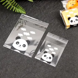 Aanpasbare Leuke Clear Panda Candy Cookie Plastic Verpakkingen Zakken Cupcake Wrapper Zelfklevende Brood Bakken Tas