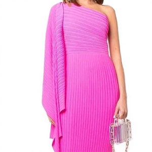 Vestido Maxi de Punto Asimétrico de Un Solo Hombro con Detalle Drapeado, Estilo Bodycon Ajustado, Color Sólido Rosa, para Fiesta, Verano - Product Image 2