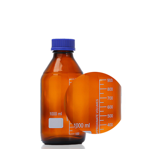 Bình đựng thuốc thử thủy tinh borosilicat trong suốt và màu hổ phách, có nắp vặn màu xanh, được sản xuất bởi CS Labglass. - Product Image 5