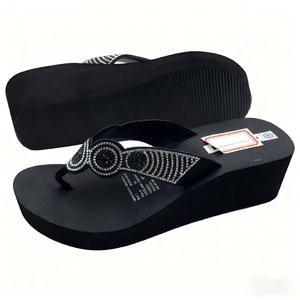 Sandales compensées pour femmes à plateforme, avec lanières ornées de cristaux et de strass, élégantes, pour l'été, logo personnalisé - Product Image 3