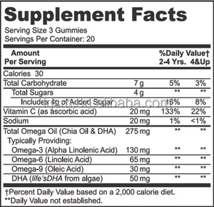 גומי לילדים עם DHA אומגה <span class=keywords><strong>3</strong></span>-<span class=keywords><strong>6</strong></span>-<span class=keywords><strong>9</strong></span> ממקור טהור של אצות |   תמיכה בבריאות המוח והלב |   תוסף ויטמין C ללעיסה לילדים - Product Image 3
