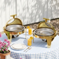 Ensemble de réchauds de luxe à couvercle roulant, chauffe-plats commerciaux en acier inoxydable pour buffet avec supports à combustible, équipement de restauration