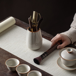 Juego de Té de Porcelana Ru Kiln Tea Six Gentlemen, Cilindro Beige con Pétalos, Utensilios para la Ceremonia del Té Kung Fu - Product Image 2