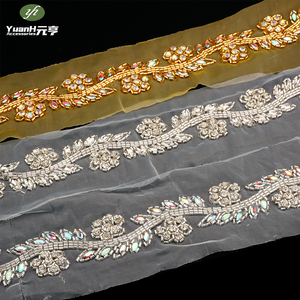 Nueva tendencia hecha a mano 3D patrón Floral <span class=keywords><strong>Crystal</strong></span> Clear Rhinestone Beaded Lace Trim para accesorios de ropa DIY - Product Image 6