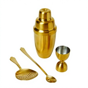 Stainless Steel Cocktail Shaker bar <b>Spoon</b> Peg <b>Measure</b> Bar ware Set at Wholesale Price Gold Bar Set 4 Pcs - Product Image 1