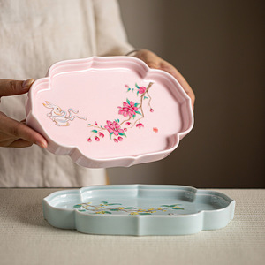Bandeja de cerámica con diseño floral, plato de porcelana para té y aperitivos, uso doméstico - Product Image 1