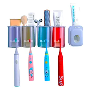 toothbrush display holder 5 toothbrush holder black wall-mounted self-adhesive toothpaste dispenser toothbrush holder squeezer