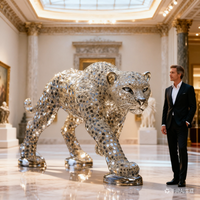 Sculpture de léopard personnalisée ornée de diamants - Ornement animalier en fibre de verre (Salons, Boutiques, Hôtels, Centres commerciaux, Salles d'exposition)