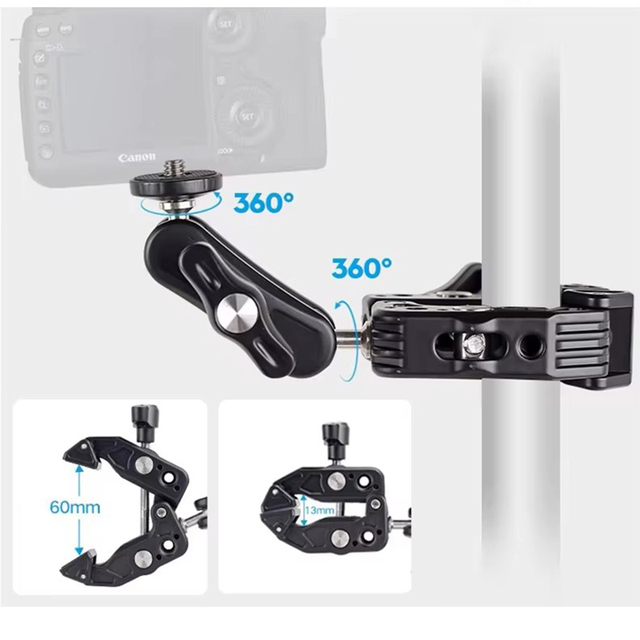 Magic Arm Invisible Aluminum Alloy Camera Bracket for Motorcycle/Bicycle Handlebar Mount 1.5kg Load Capacity Flexible