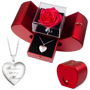 Wholesale OEM Infinity Rose Luxury Necklace Gift Box Preserved Forever Flower Jewelry Display Single Eternal Roses Jewelry Box
