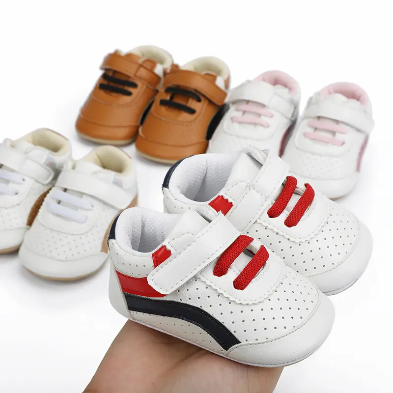 Chaussures de sport respirantes en cuir pour bébé fille et garçon, avec semelle en TPR souple et antidérapante