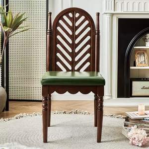 Silla de Comedor Tapizada de Madera Maciza Estilo Francés Crown, Asiento de Cuero Retro para Uso Doméstico, Muebles de Comedor - Product Image 4