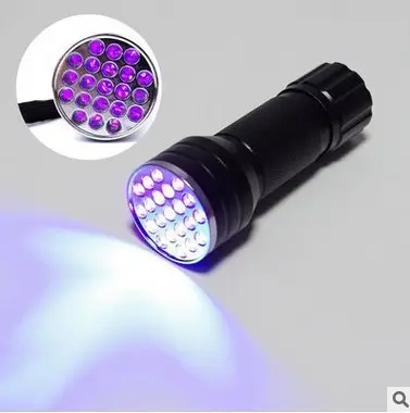 Mini lega di alluminio 21 Led UV Detector Flash Light 395nm Led UV Ultraviolet Blacklight torcia viola Light Pet urina