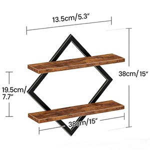 Mensola da Parete Rettangolare in Acciaio e Legno a 2 Ripiani, Mensole Fluttuanti da 15 Pollici, Design Industriale per <span class=keywords><strong>Soggiorno</strong></span> - Product Image 2