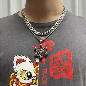 Collier pendentif œil de mort en acier inoxydable pour homme, étoile hexagonale, style rétro punk 12073 - Product Image 3