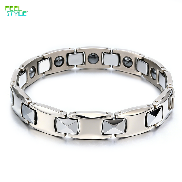 Men's 316L Stainless Steel Magnetic Therapy Bracelet Health Energy Germanium Negative Ion Silver Plated Link Bracelet Adjustable