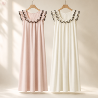 Nouvelle Robe de Nuit Exclusive en Coton Tricoté Lavé, Sexy, Dos Nu à Lacets, Longue, pour le Sommeil et la Détente à la Maison