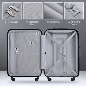 MGOB Bagage à main à roulettes <span class=keywords><strong>Valise</strong></span> <span class=keywords><strong>cabine</strong></span> noire de 20 pouces 100% <span class=keywords><strong>Polycarbonate</strong></span> Hard Shell Spinner Silent Wheel TSA Lock - Product Image 6